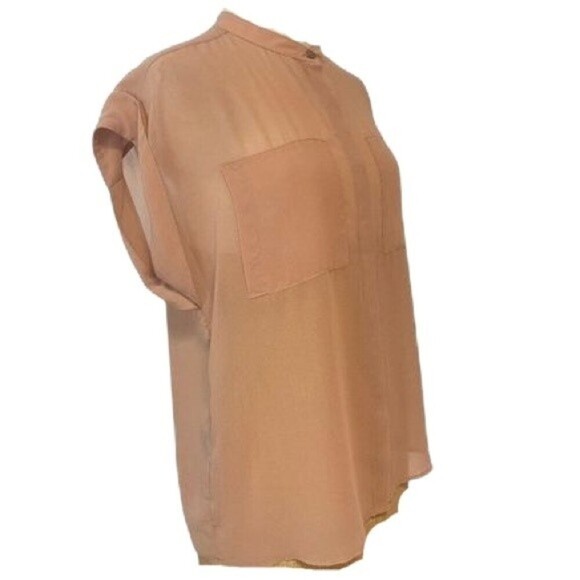 Cabi By Anthropologie Top Cabichai Tea Sheer 970 Cap Sleeve Blouse Medium - Picture 9 of 13